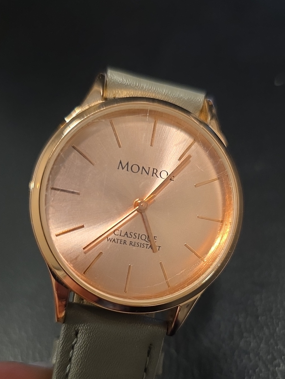 Classique Rose Gold Dial Womens Watch - Gray Strap